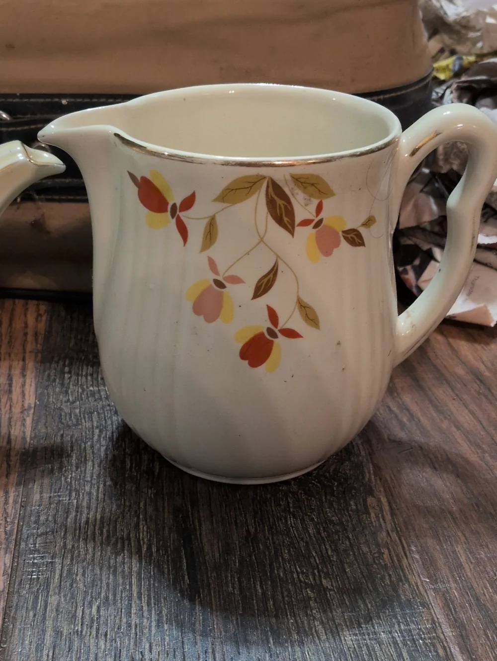 HALLS Cream Porcelain Decorative Teapot with Gold Trim and Autumn Leaf Pattern